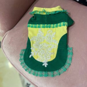 Жилетка джинсова жовто-зелена з рюшами XS